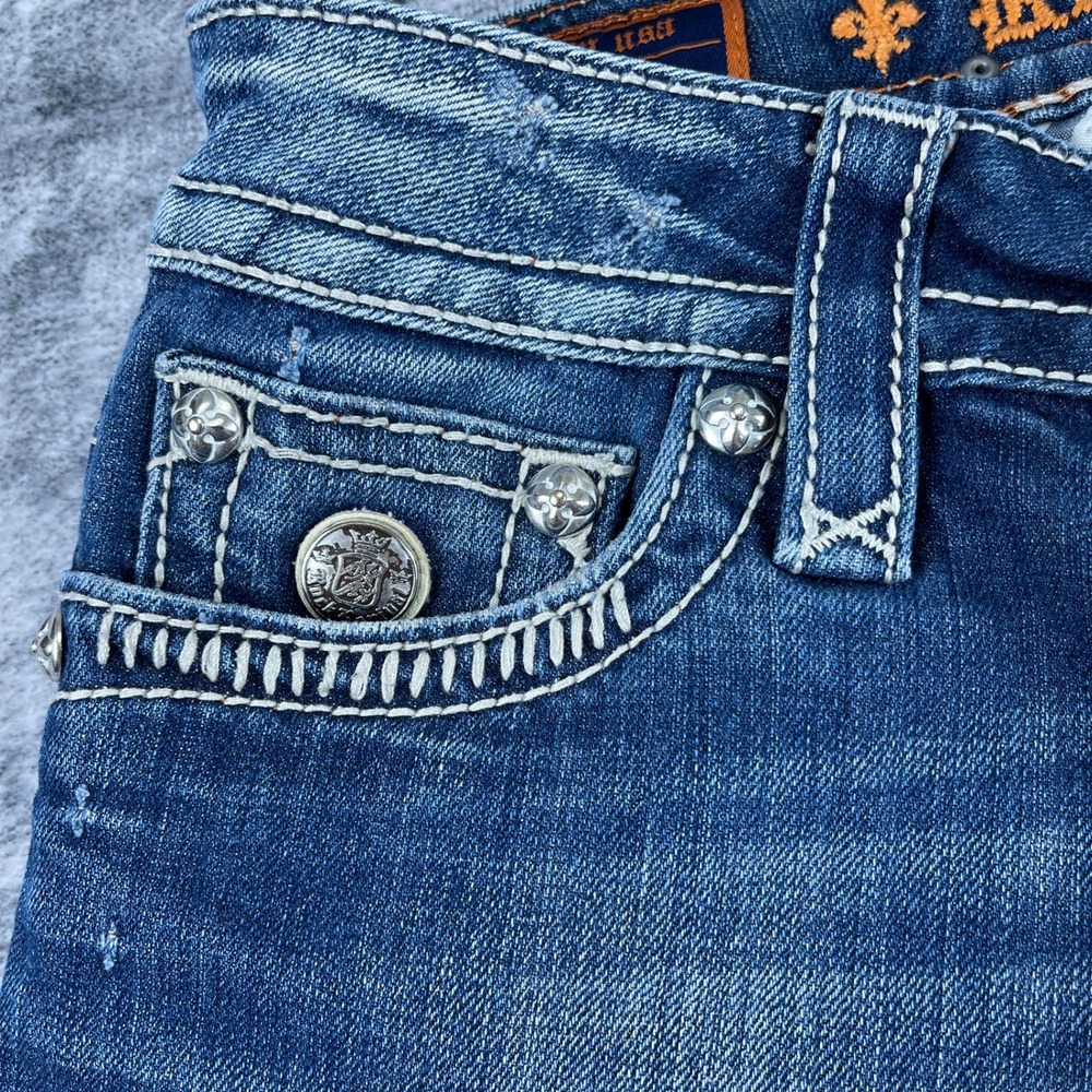 Rock Revival Womens 30 Jen 05 Bootcut Jeans Solid Blue Denim Embellished Y2K - Picture 16 of 16